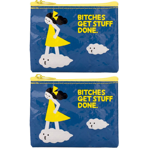 2x Blue Q b*tches Get Stuff Done 10cm Zip Coin Purse Money Wallet Rectangle