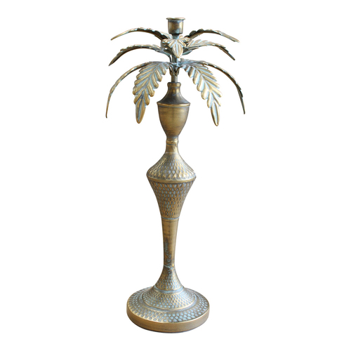 LVD Metal 48.5cm Extra Large Palm Pillar/Stick Candle Holder - Brass