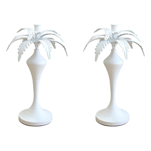 2PK LVD Metal 38.5cm Palm Taper Candle Holder Stand Large Home Decor - White