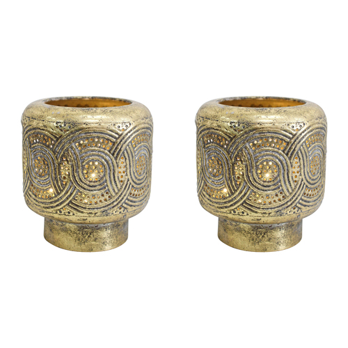 2PK LVD Metal Luna 12cm LED Lantern Candle Holder Decor Small - Gold