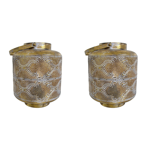 2PK LVD Metal Mae 26cm Lantern LED Candle Holder Large - Gold