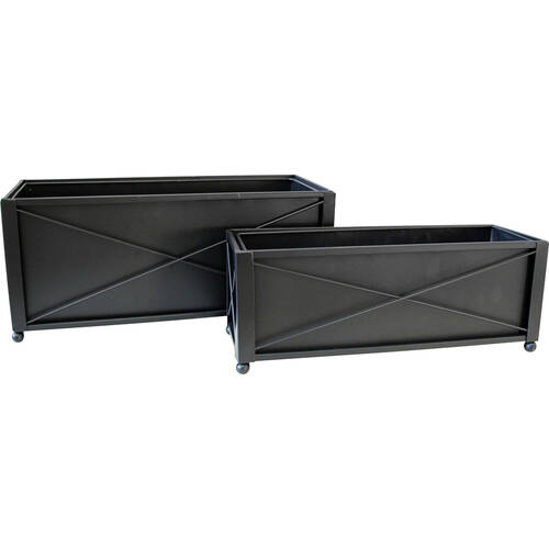 2pc LVD Metal Outdoor Planters Pot Table Top Set 41x14cm/36x12cm Black