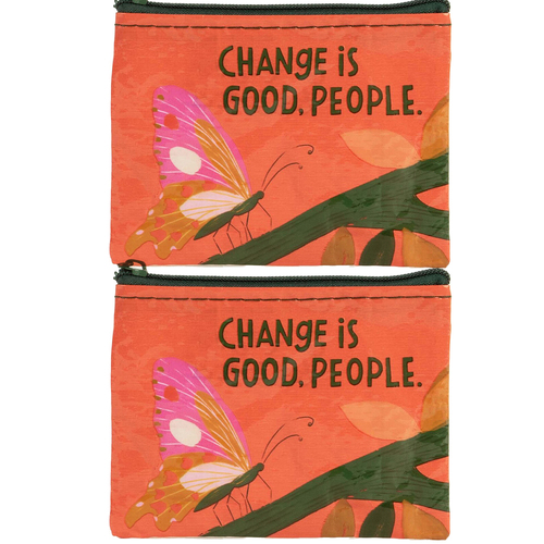 2x Blue Q Change Is Good People 10cm Zip Coin Purse Money Wallet Rectangle