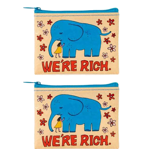 2x Blue Q We're Rich 10cm Coin Purse Money Pouch Wallet