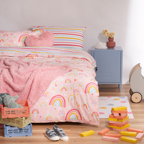 Minikins Reversible Double Bed Quilt Cover Set Rainbow Printed
