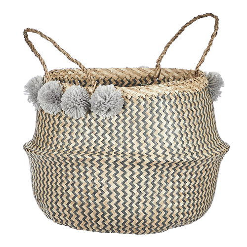 Cooper & Co. Chevron Pom Pom Hamper Basket Natural 41x31cm