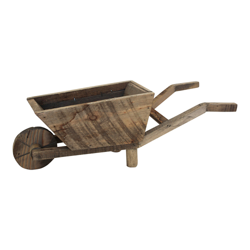 LVD Wooden Rustic 49cm Wheelbarrow Planter Garden Display - Brown