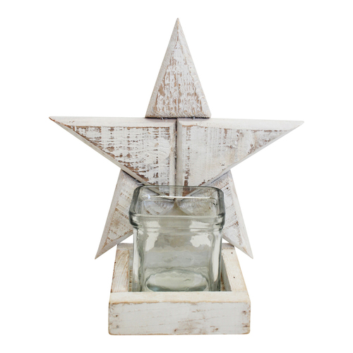 LVD Wood/Glass 23cm Star Candle Holder Home Decor Small - White