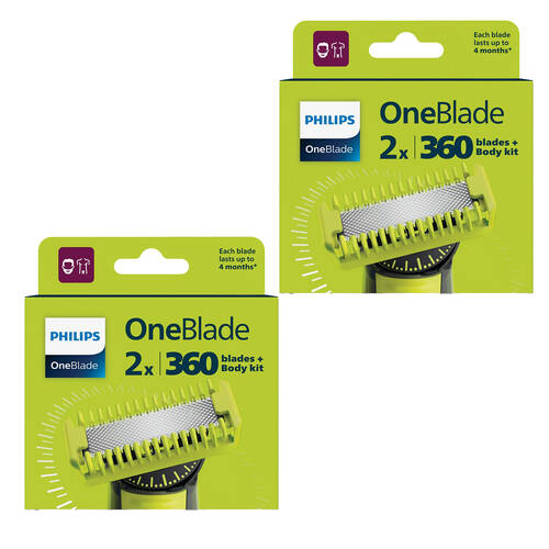 2x 2pk Philips OneBlade Body Shaving Kit w/360 Blades For Body/Face Black