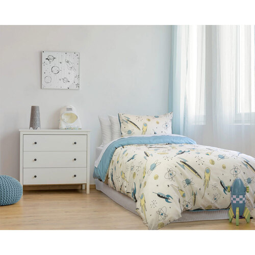 Jelly Bean Single Bed Kids Rocket Boy Quilt Cover Set Chambray