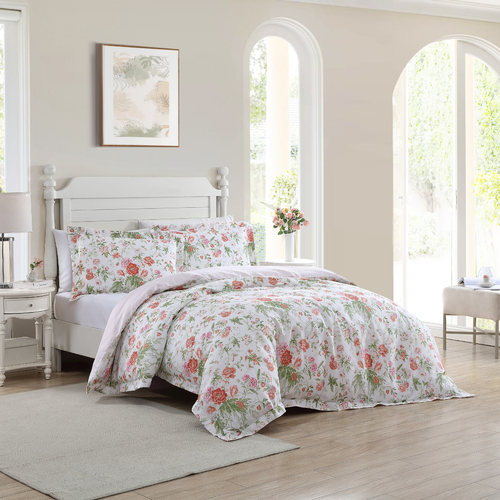 Laura Ashley King Breezy Floral Quilt Cover Set Coral