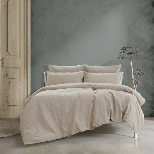 Ardor Boudoir Embre King Bed Linen Look Washed Cotton Quilt Cover Set Warm Grey