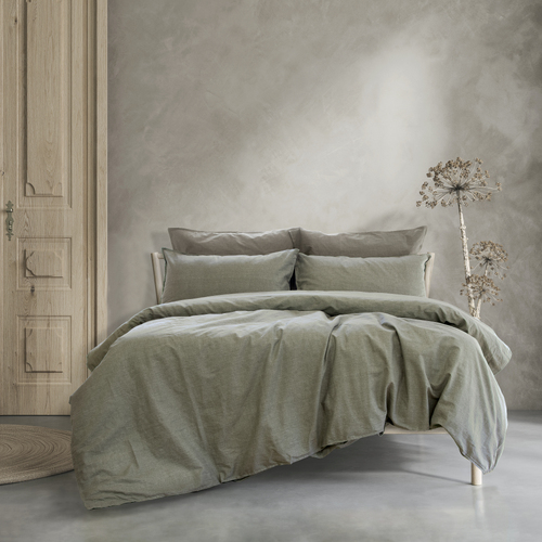 Ardor Boudoir Embre Queen Bed Linen Look Washed Cotton Quilt Cover Set Khaki