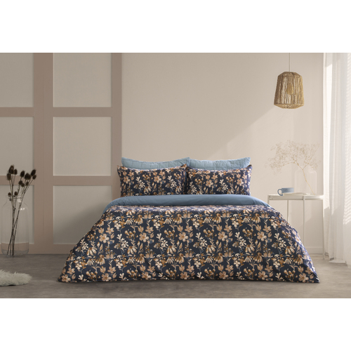 Ardor Boudoir Florentine Printed Microfibre Quilt Cover Set Queen Bed Navy