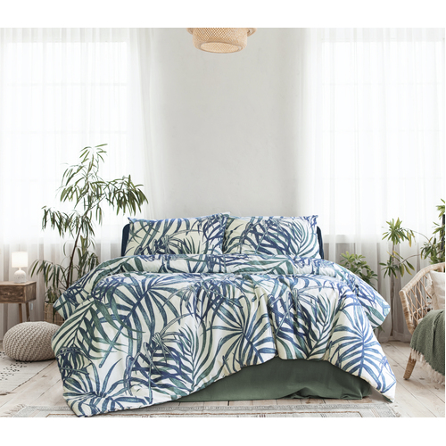 Ardor Boudoir Paradise Palms Queen Bed Quilt Cover Set - Blue
