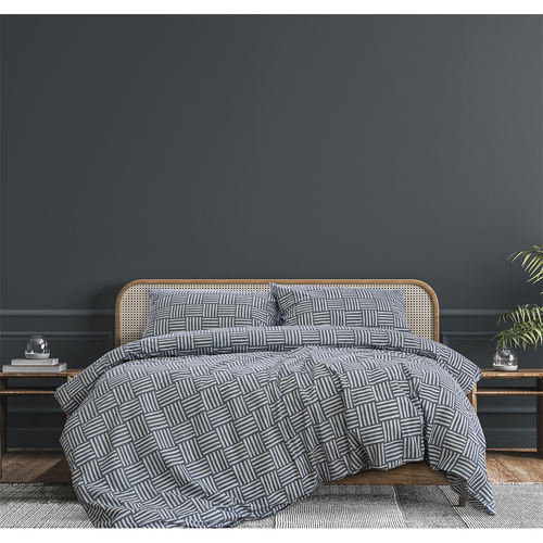 Ardor Boudior King Bed Fletcher Printed Quilt Cover Set Faded Indigo