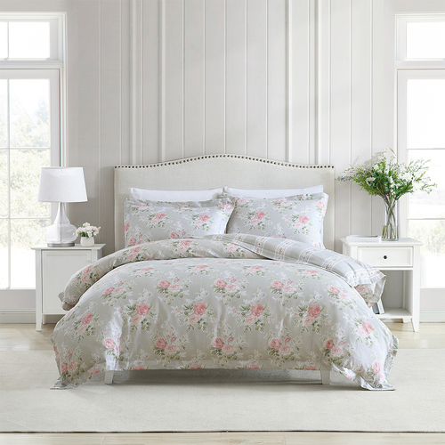 Laura Ashley Double Bed Melany Quilt Cover Set Pink/Grey