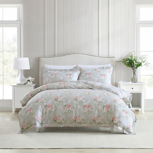 Laura Ashley Queen Bed Melany Quilt Cover Set Pink/Grey
