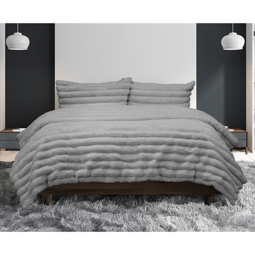 Ardor Boudoir Queen Size Jax Chunky Faux Fur Quilt Cover Bedding Set Smoke