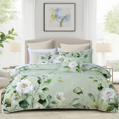 Bianca Salisbury Queen Cotton Sateen Quilt Cover & Pillowcase Set Sage