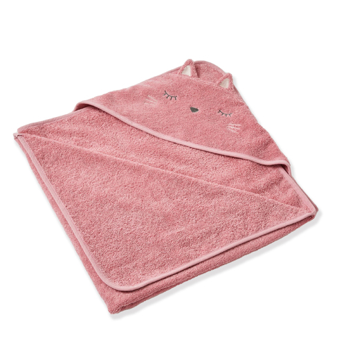 Nordic Kids Fleur Cat Baby 90x90cm Cotton Hooded Towel - Pink