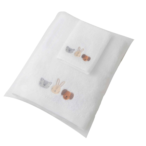 Jiggle & Giggle Animal Faces Baby Bath Towel & Face Washer w/ Organza Bag