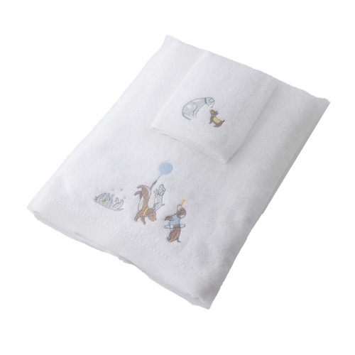 2pc Jiggle & Giggle Puppy Play Bath Towel & Face Washer in Organza Bag 0y+