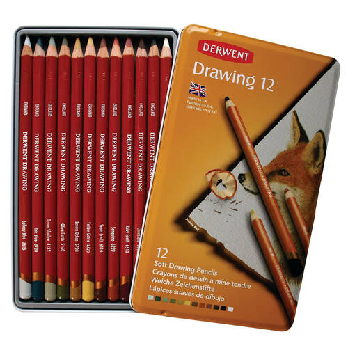12pc Derwent Academy Drawing Pencils Tin Set