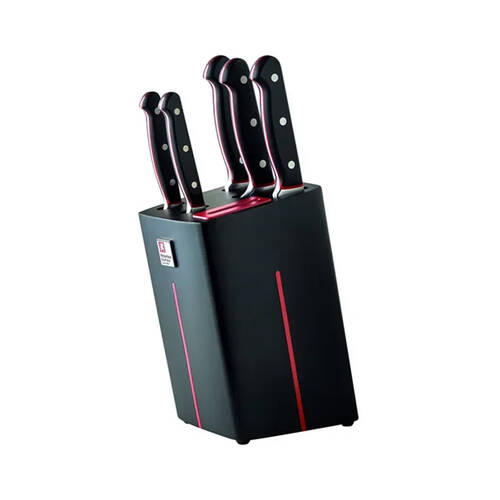 5pc Richardson Sheffield Velocity Kitchen Knife Set w/ Block - Black/Red