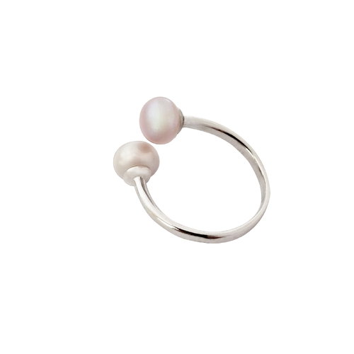 Culturesse 2cm Double Beauty Adjustable Pearl Ring - Silver/White
