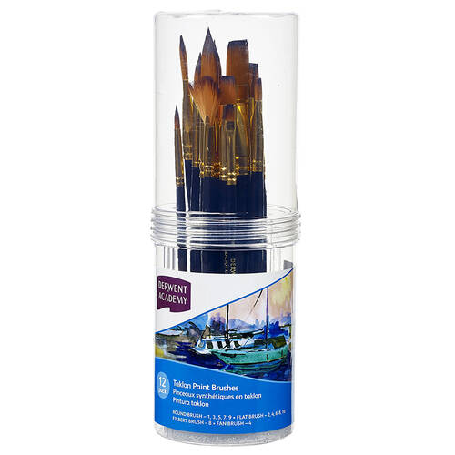 12pc Derwent Academy Taklon Paint Brushes - Small