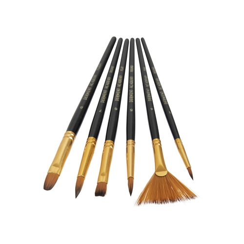Derwent Academy Art Craft Wood Handle Taklon Paint Brush 6pc