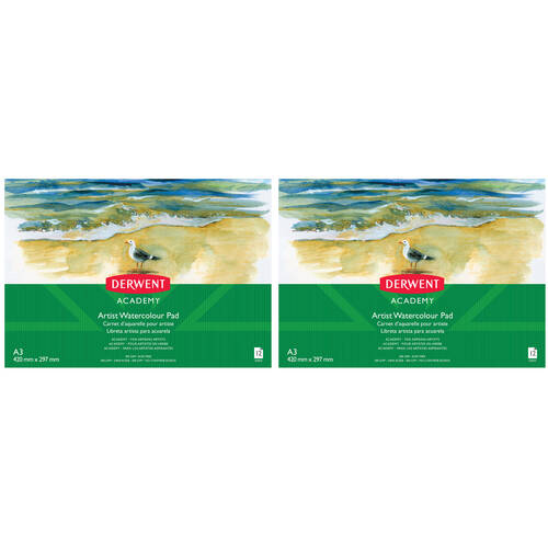 2PK Derwent Academy Art Craft Watercolour A3 Landscape Paper Pad 12 Sheet