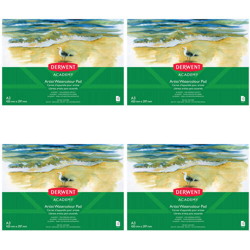 4PK Derwent Academy Art Watercolour A3 Landscape Paper Pad 12 Sheet