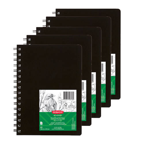 Derwent Academy A5 120PG Spiral Artist Visual Art Diary 5pk