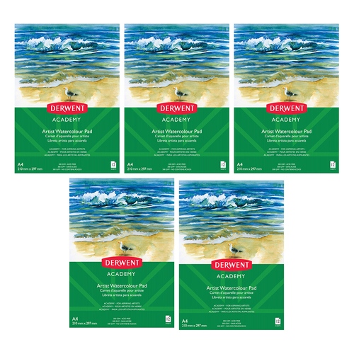 Derwent Academy Art Craft Watercolour Paper Pad A4 Portrait 12 Sheet 5PK