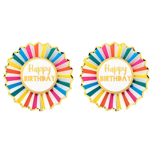 2PK Talking Tables Happy Birthday Badge Rainbow Paper w/ Gold Foil Detail Decor