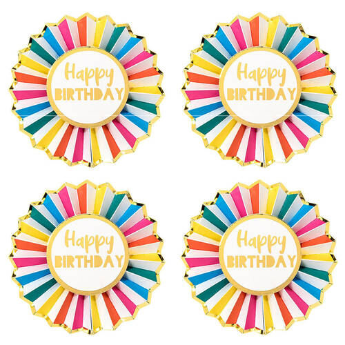 4PK Talking Tables Happy Birthday Badge Rainbow Paper w/ Gold Foil Detail Decor