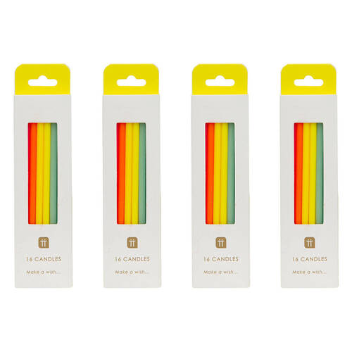 4x 16pc Talking Tables Straight Birthday Candles Party Decoration 10cm Rainbow