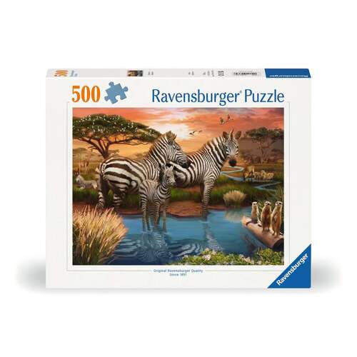 500pc Ravensburger Zebras At Waterhole Family Jigsaw Puzzle 49x36cm