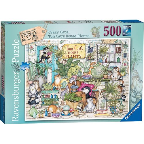 500pc Ravensburger Crazy Cats Tom Cat's House Plants Jigsaw Puzzle Set Adults