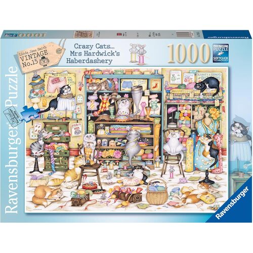 1000pc Ravensburger Crazy Cats Mrs Hardwicks Haberdashery Jigsaw Puzzle
