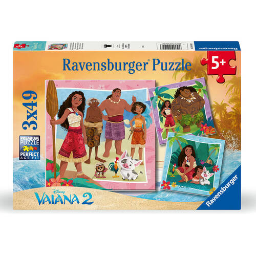 3x49pc Ravensburger Disney Moana Movie Wooden Kids Toy Jigsaw Puzzle 5y+