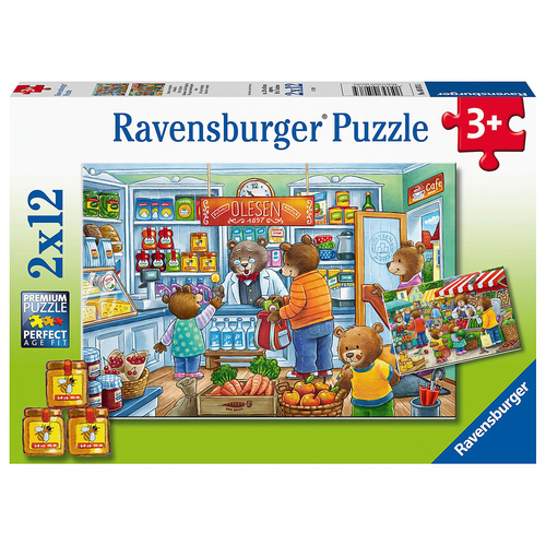2x12pc Ravensburger Lets Go Shopping Jigsaw Kids/Childrens Puzzle 3Y+