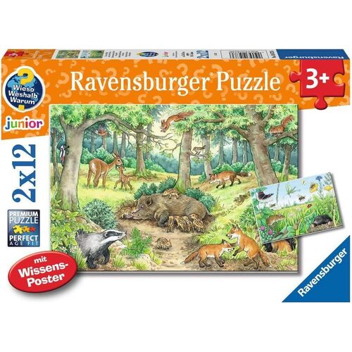 2x12pc Ravensburger Animals In Forest Jigsaw Puzzle 26x18cm 3y+