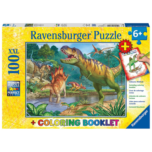 100pc Ravensburger World of Dinosaurs & Colouring Book Kids Puzzle 6Y+