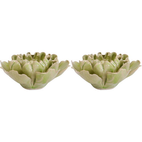 2PK LVD Ceramic Tealight Candle Holder Display 14.5cm - Green