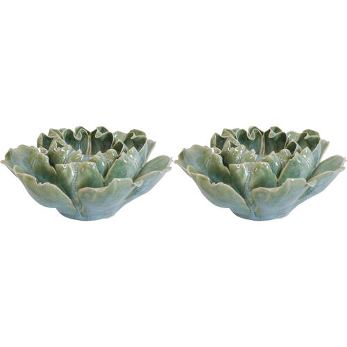 2PK LVD Ceramic Tealight Candle Holder Display 14.5cm - French Green