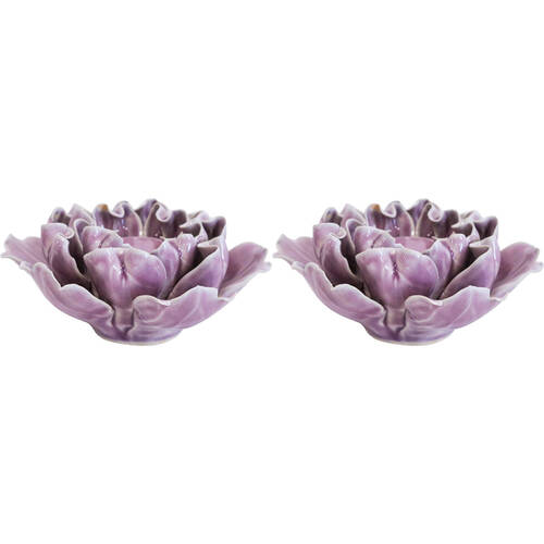 2PK LVD Ceramic Tealight Candle Holder Display 14.5cm - Mauve