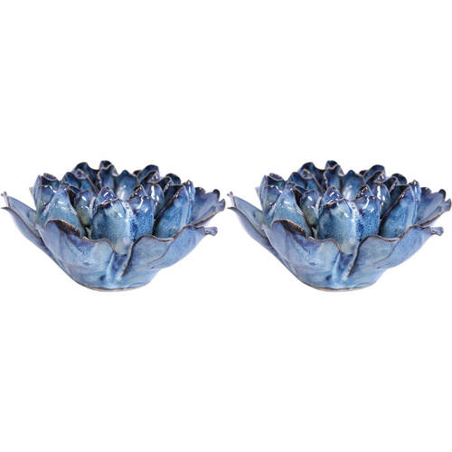 2PK LVD Ceramic Tealight Candle Holder Display 14.5cm - Blue